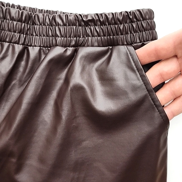 Cinnie Women's Faux Leather Pull Ob Pants Burgundy Brown Stretch Pockets Size L - Picture 3 of 7